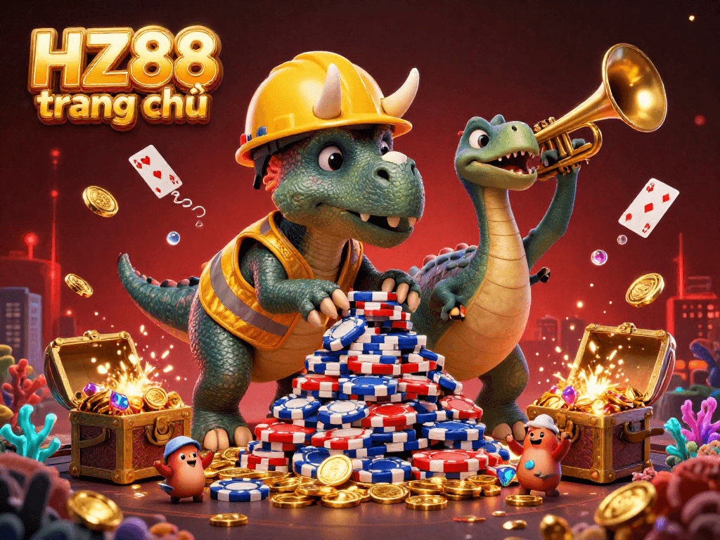 Win big at HZ88 trang chủ while celebrating with poker chips and colorful casino treasures!