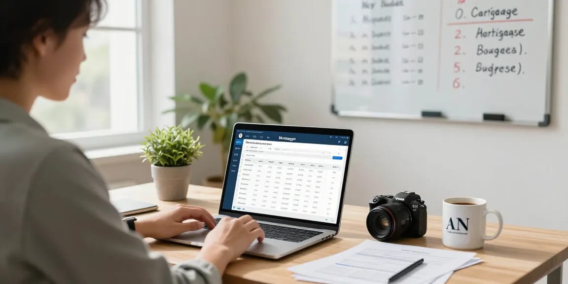 Calculadora hipoteca: individual cálculos cuota mortgage in a bright home office