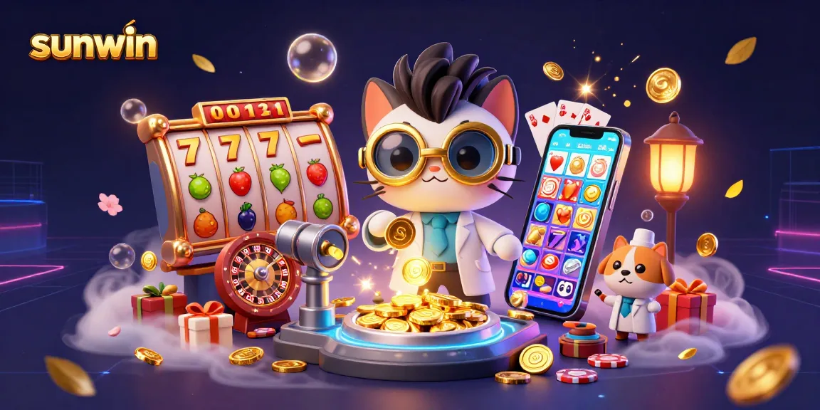 Sunwin unleashes an explosive gold-coin replication machine in a vibrant casino illustration.