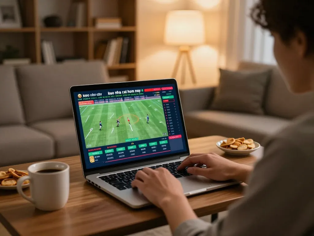 Engaging home scene of sports betting, utilizing keo nha cai hom nay for live odds.