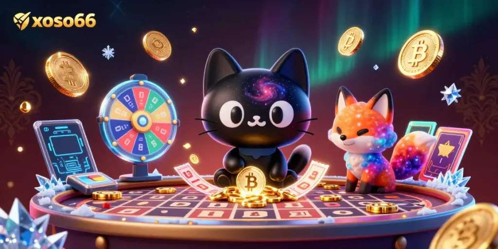 Xoso66 players engaging with a cosmic lottery theme, featuring a captivating animation of playful characters.