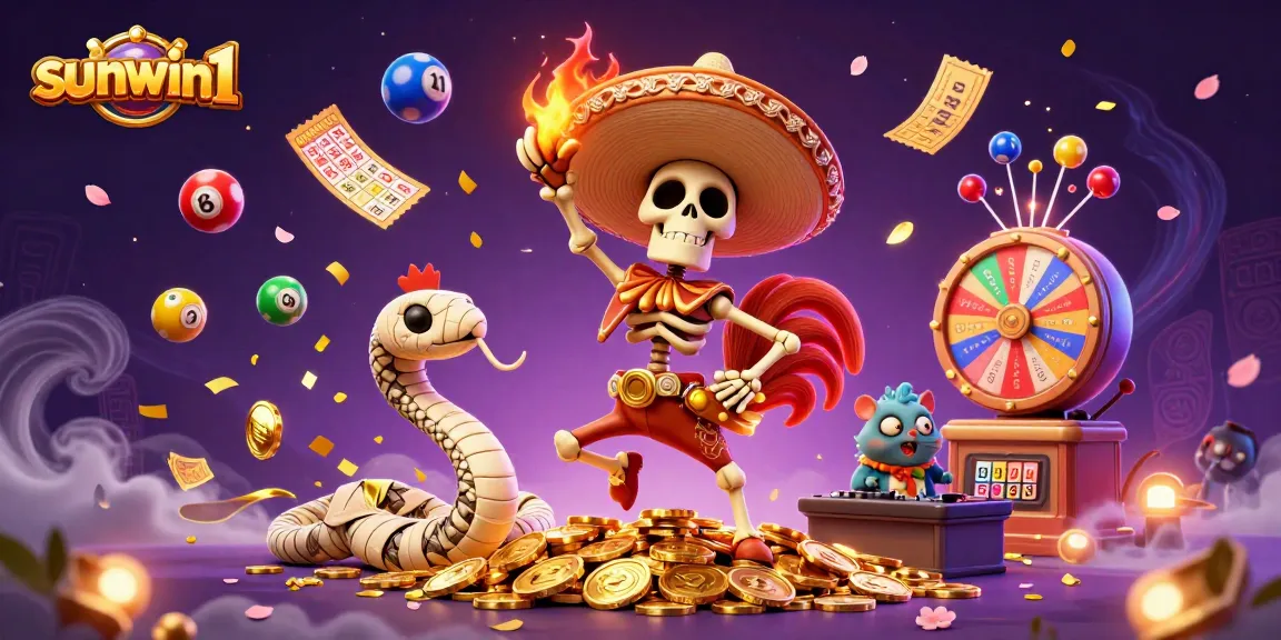 Engage in exciting gaming with sunwin1's vibrant lottery scene of dancing characters.