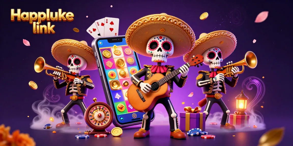 Spin to win with Happluke link in this vibrant 3D casino illustration featuring a mariachi band.