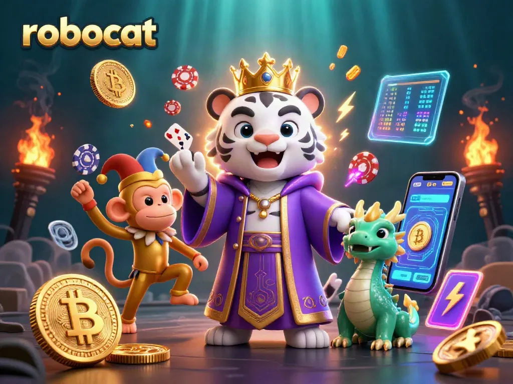 Engage with robocat's casino excitement, where animated characters showcase thrilling gambling action.