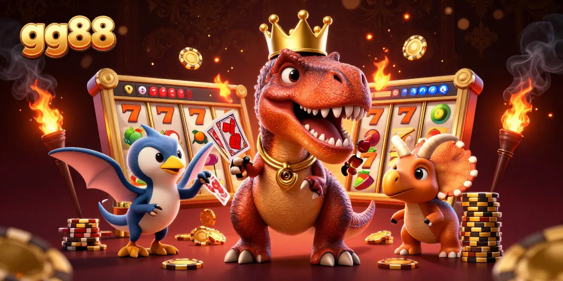 Engage with gg88's exciting slot games featuring playful dinosaurs and dynamic casino elements.