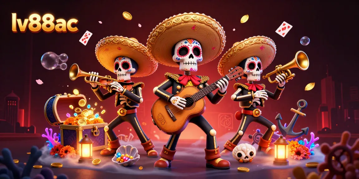 Experience the vibrant lv88ac casino world with a mariachi band of skeletons amidst treasures and games.