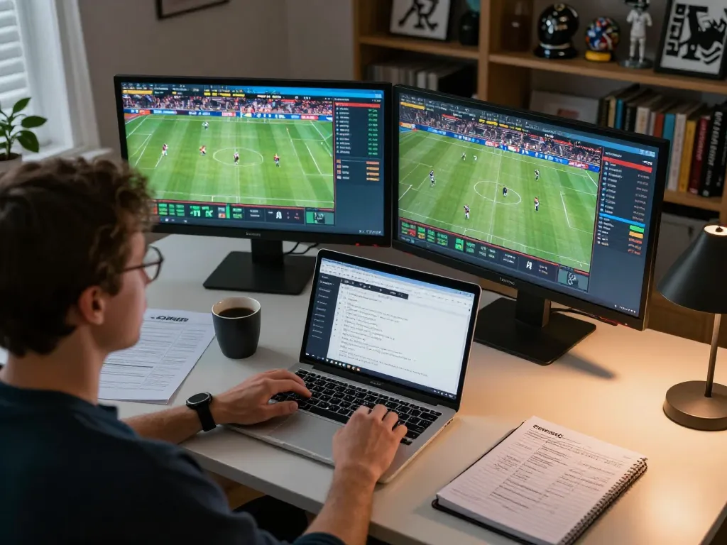 Engaged gambler placing a bet on CM88 platform during an intense sports event