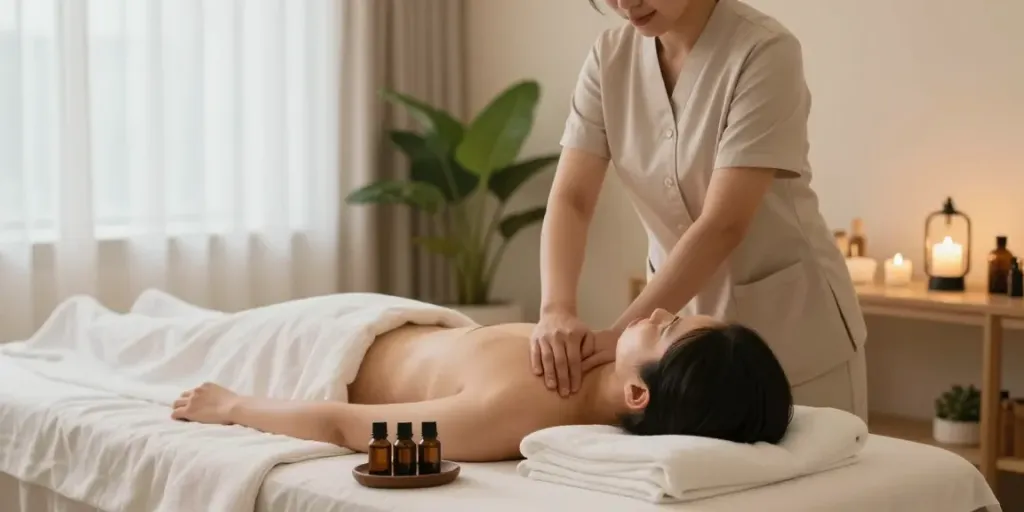 Relaxing 강동구출장안마 massage session at a luxurious spa with soothing ambiance.