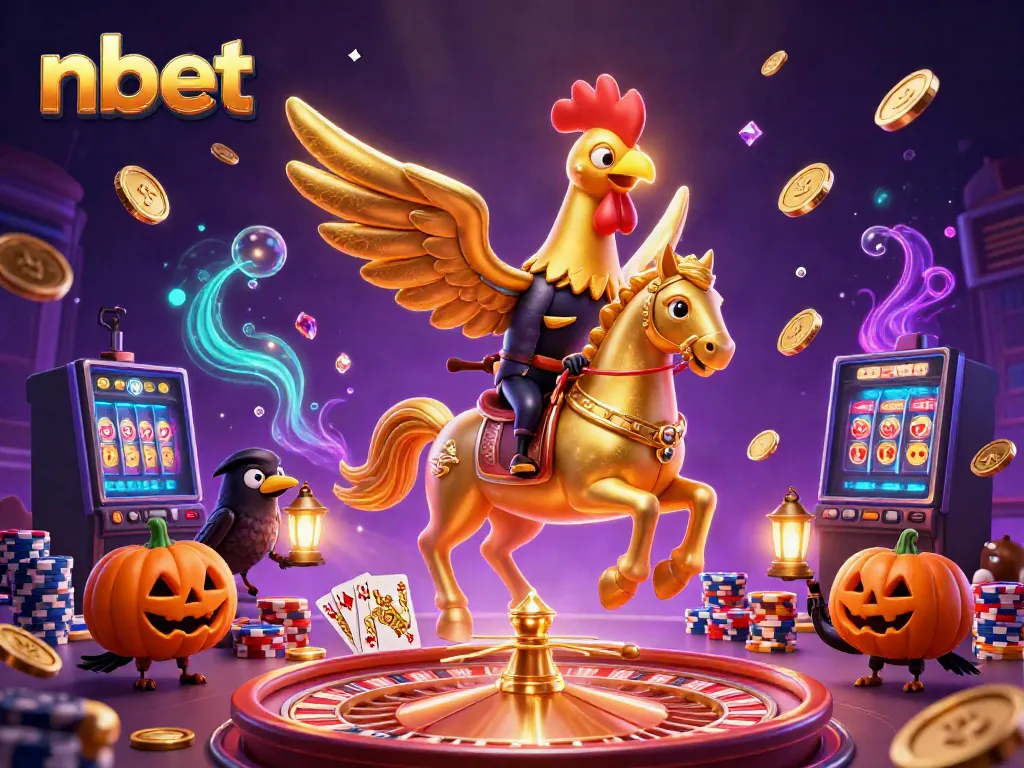 Experience nbet's thrilling casino adventure with a golden rooster in a mystical night scene.