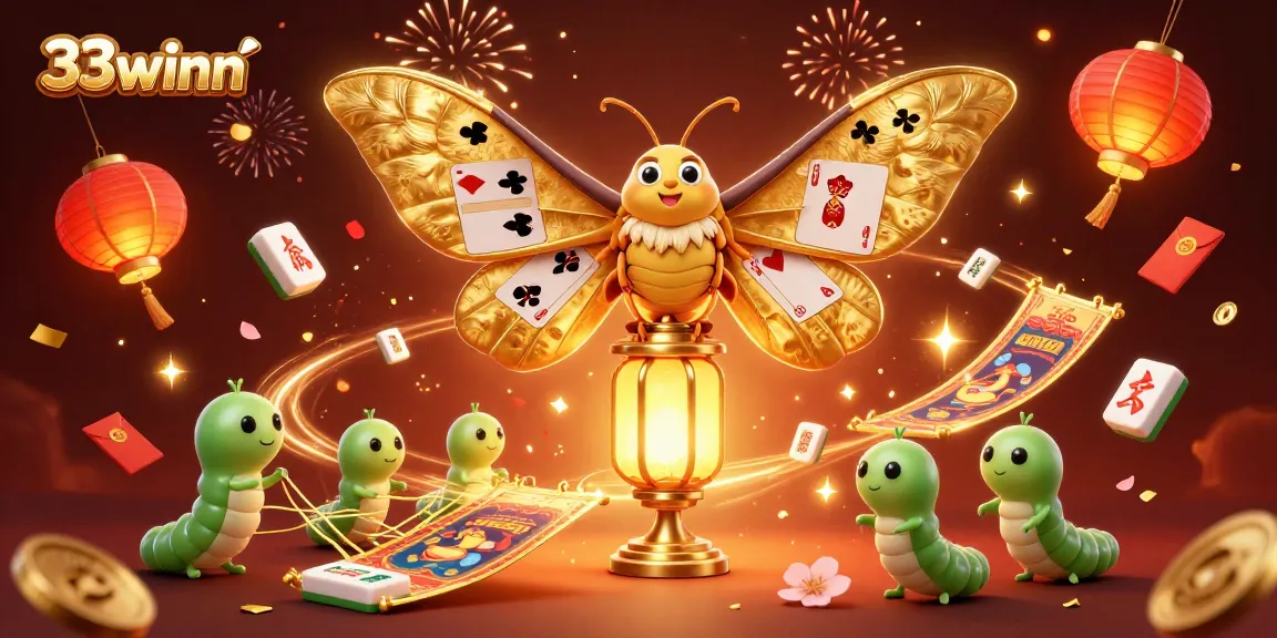Experience thrilling casino adventures with the vibrant 33winn illustration featuring a magical moth and rich gaming elements.