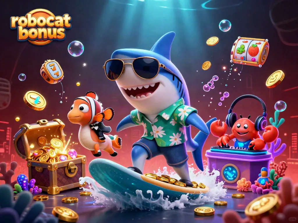 Surfing the waves of gold with the robocat bonus characters at a vibrant online casino.