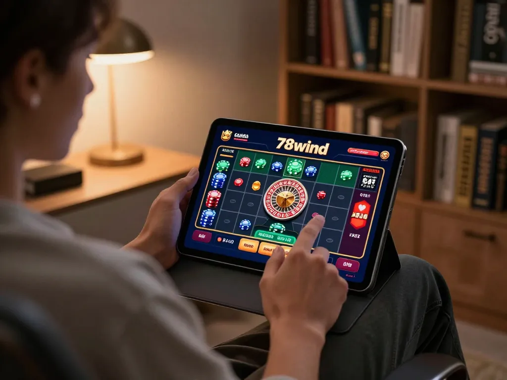 Engaging in a thrilling roulette game on the 78wind online casino app from a cozy home office setting