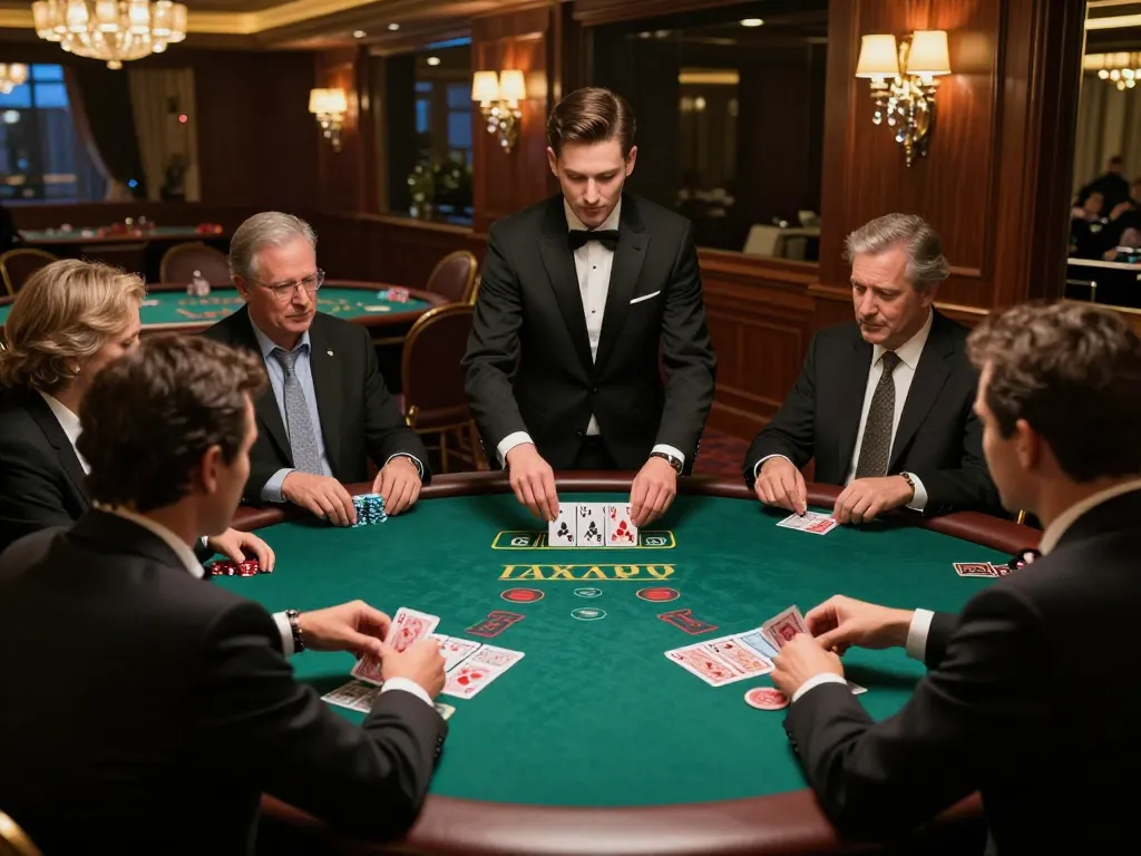 Watch players strategize their bets at nk88net's high-stakes blackjack table inside a luxurious casino