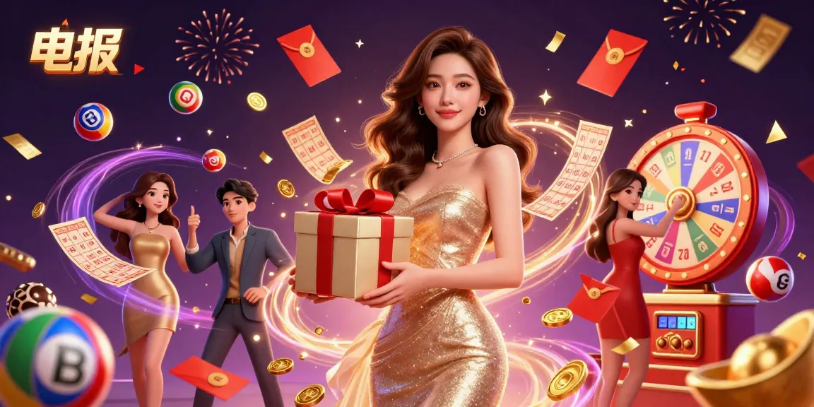 与电报主题派对气氛互动,中奖的彩票球在节日装饰中跳动。
