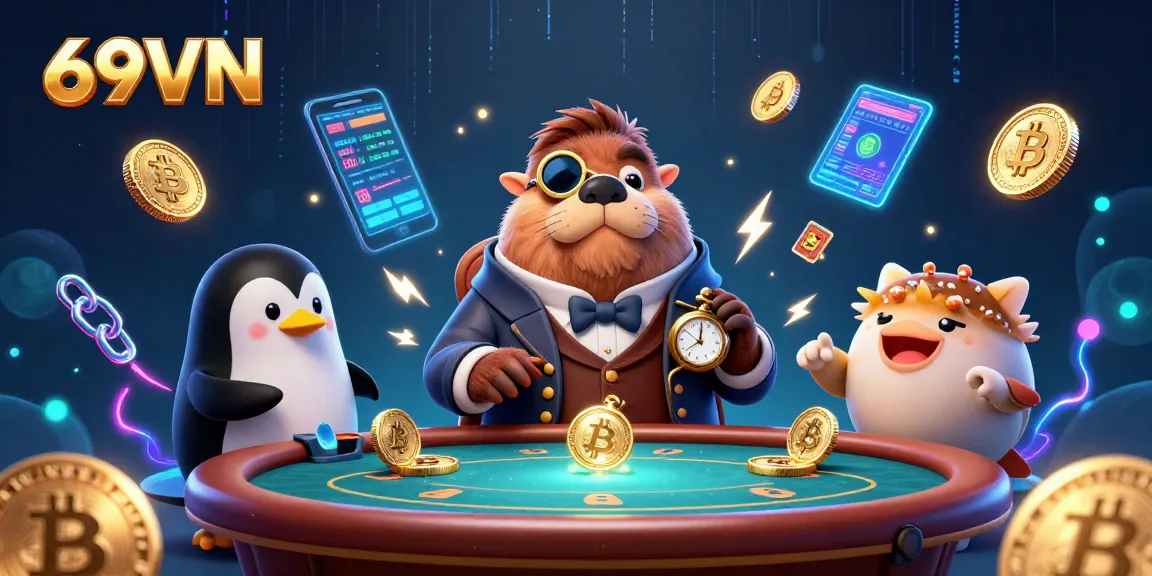 Experience the underwater poker world at 69VN with vibrant characters and crypto elements.