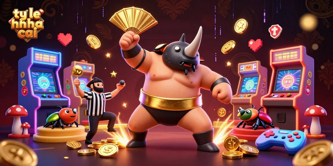 Engage with ty le nha cai as the rhinoceros beetle champion stomps and sends coins flying in a dynamic gambling scene.