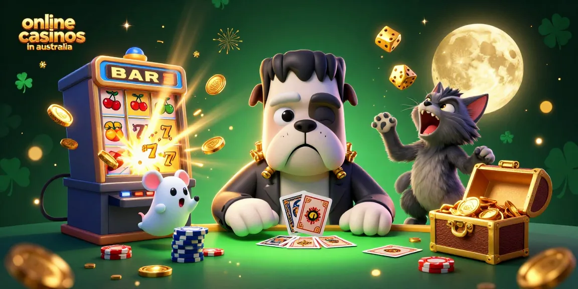 Engage in the excitement of online casinos in Australia with a lively 3D scene of colorful characters.