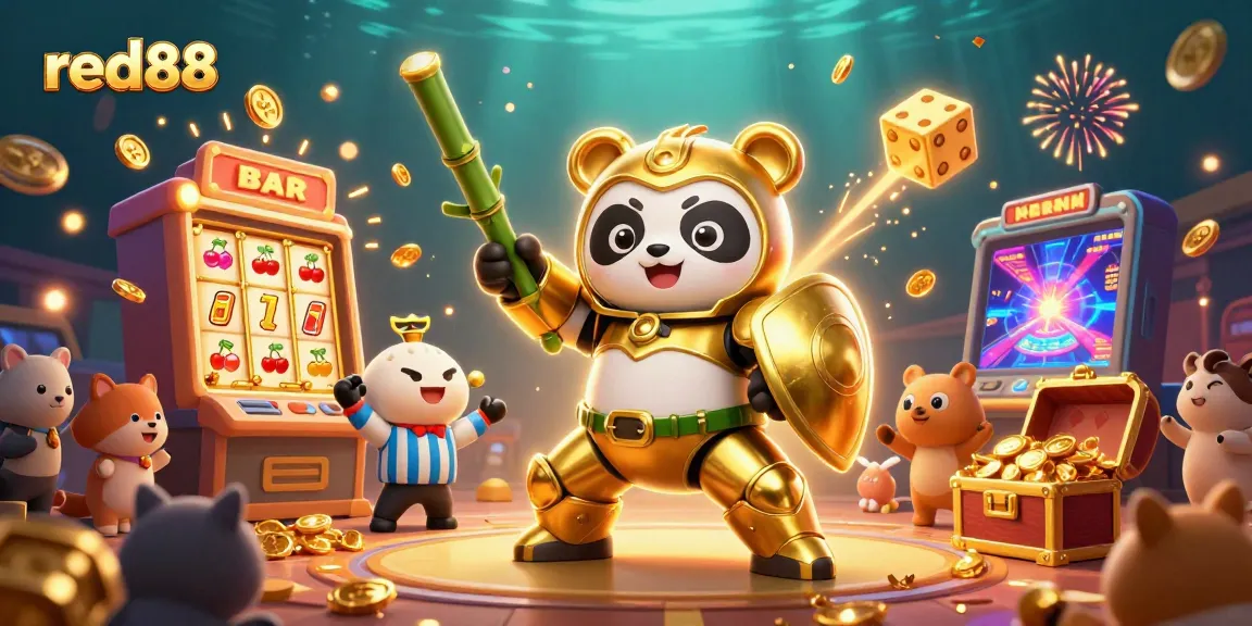 Experience the excitement of red88 with a vibrant, action-packed casino scene full of games.