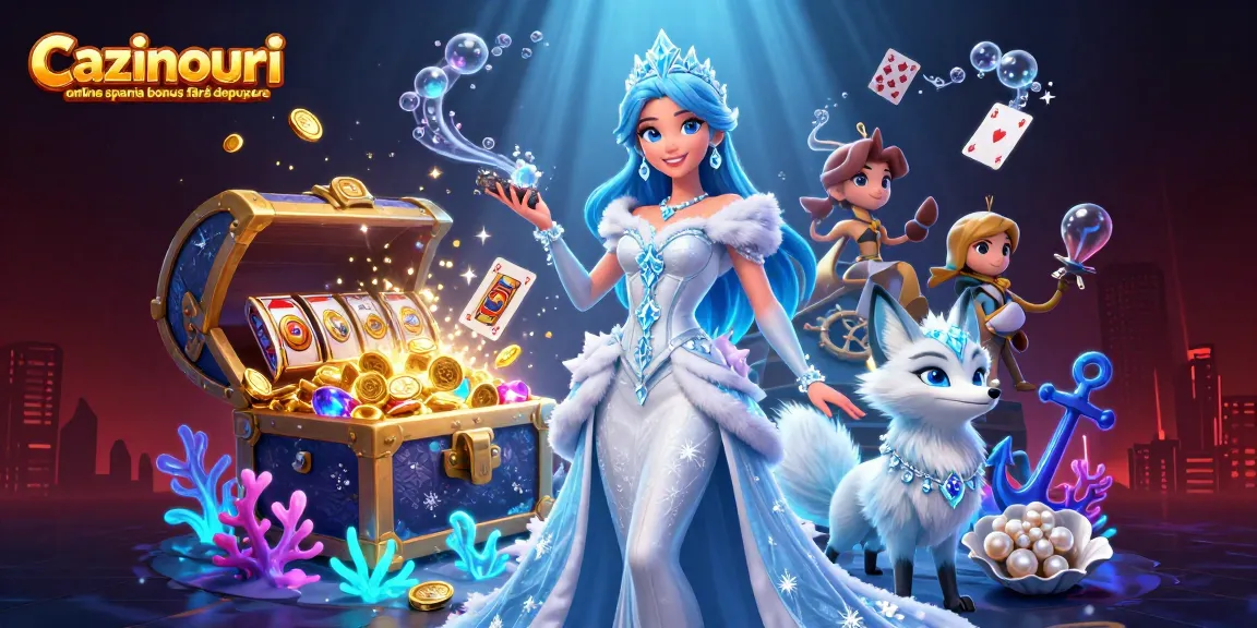 Cazinouri online spania bonus fără depunere showcases a magical casino scene with glowing elements and jackpot themes.