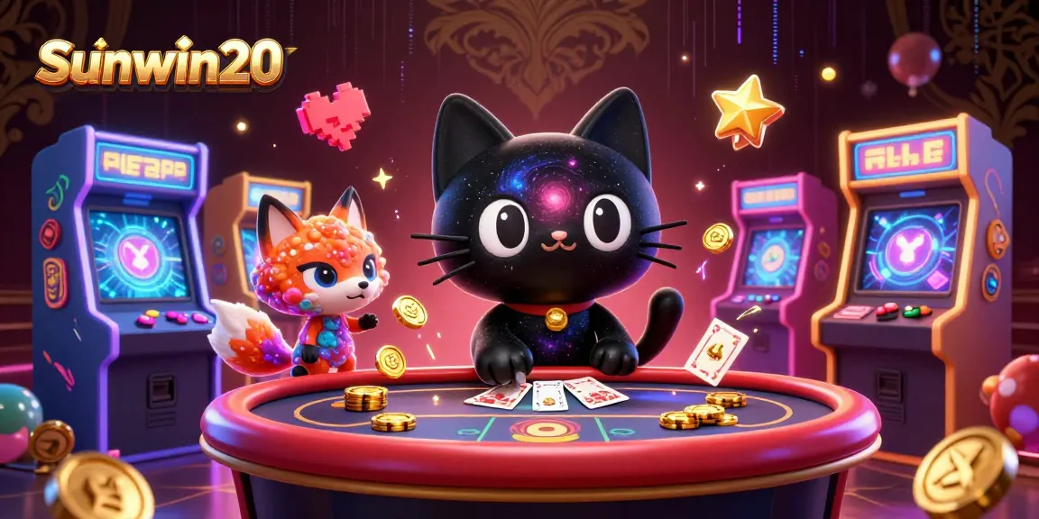 Win with Sunwin20 at a cosmic casino featuring a black hole cat and a nebula fox!